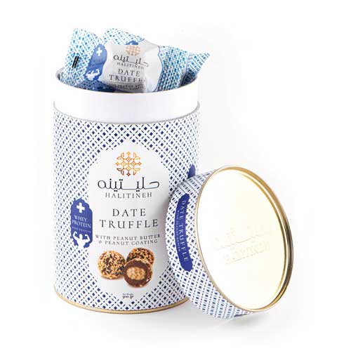 ترافل خرما با مغزکره بادام زمینی و روکش بادام حلیتینه 300 گرم