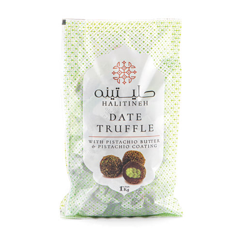 ترافل خرما با مغزکره پسته و روکش پسته حلیتینه