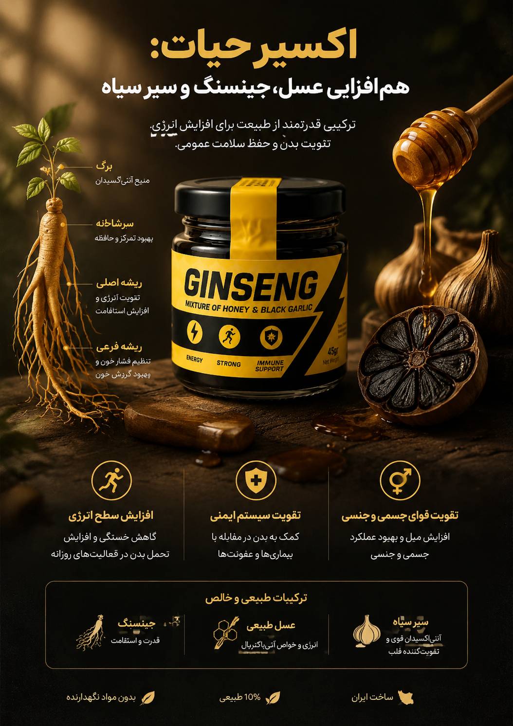معجون عسل، سیر سیاه و جنسینگ ۴۵ گرمی 1 49f27003 dfb0 4bdd bcc1 88c3a770489f